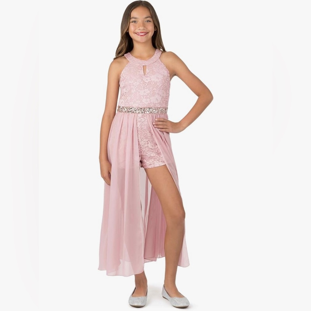 Speechless Girls' High Neck Romper Maxi Walk-Through